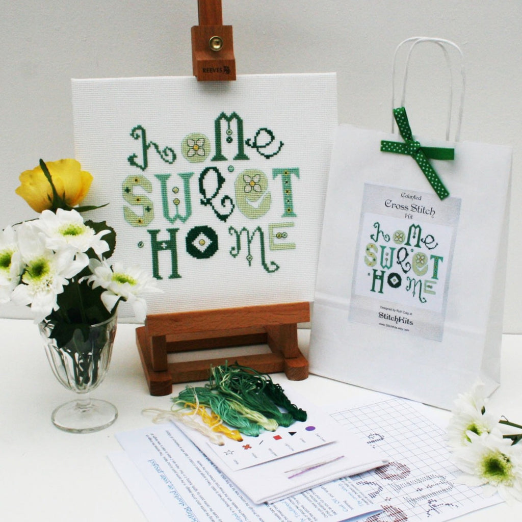 Home Sweet Home, Green Daisy, Cross Stitch Kits - StitchKits Crafts