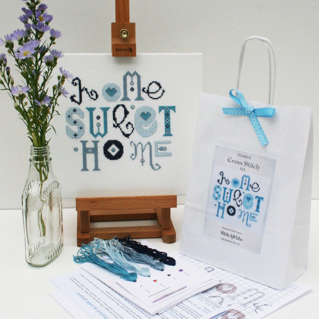 Blue 'Home Sweet Home' Cross Stitch Kit - StitchKits Crafts