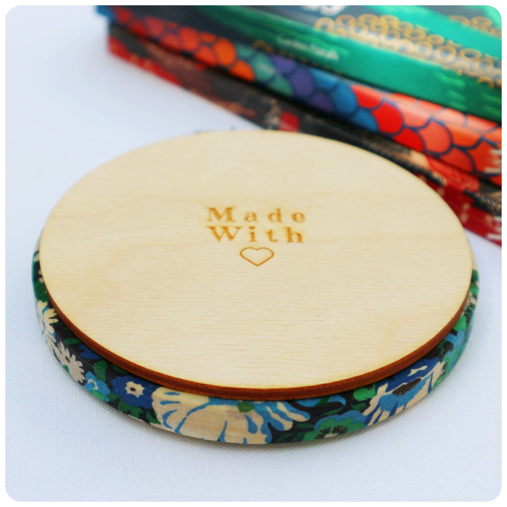 embroidery hoop with wooden back, made with love