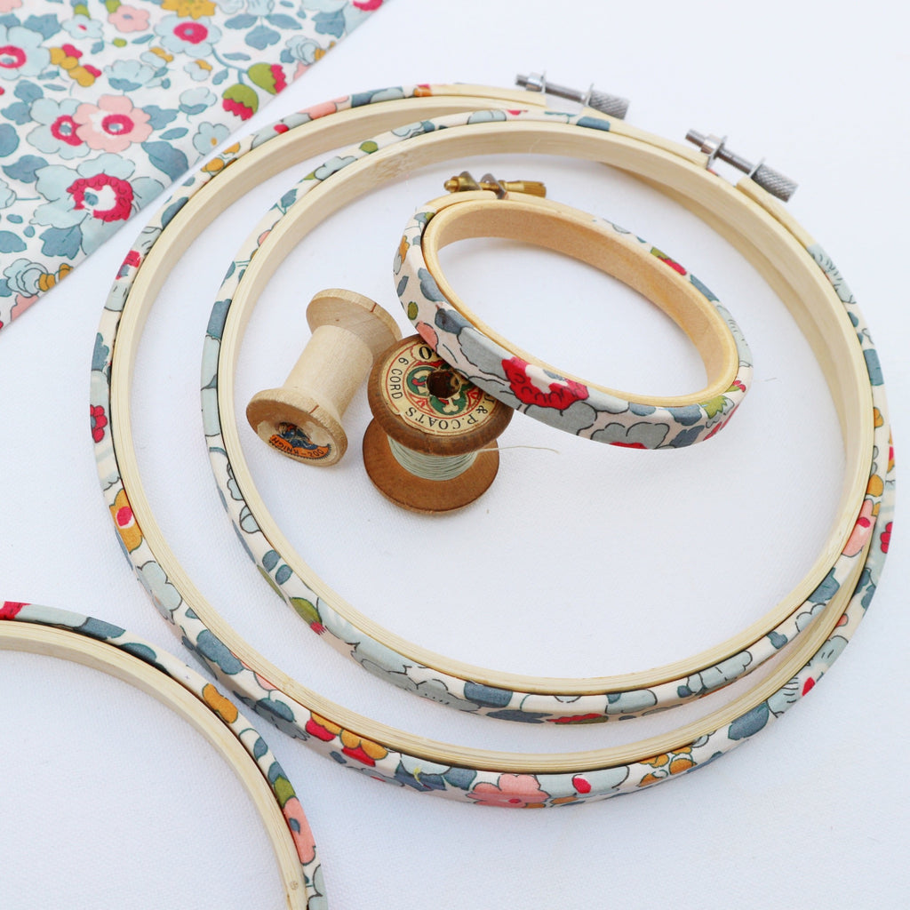 floral embroidery hoops grey and blue