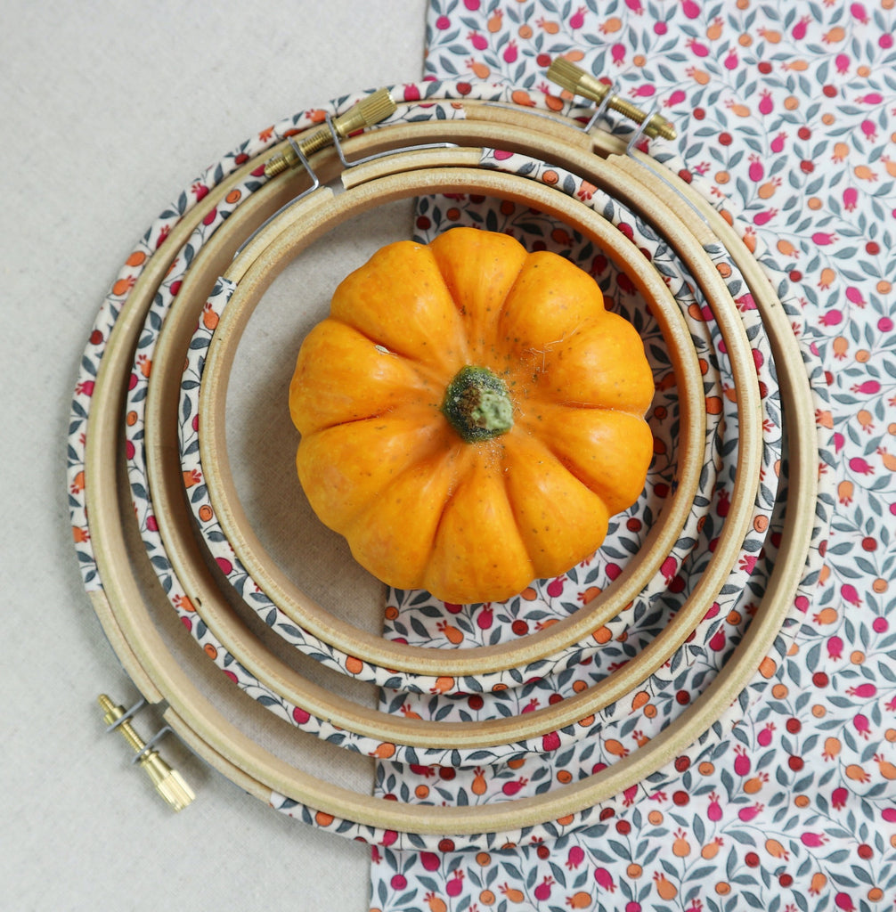 Tana Lawn Autumn fabric covered embroidery hoops