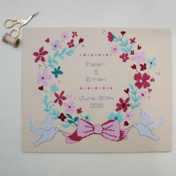 Dove Wedding Cross Stitch sampler Kit - StitchKits Crafts