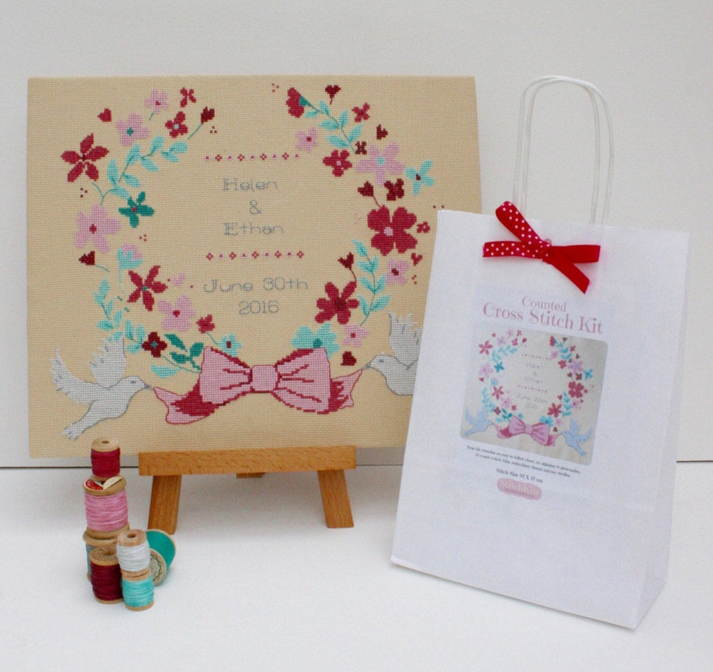 Dove Wedding Cross Stitch sampler Kit - StitchKits Crafts