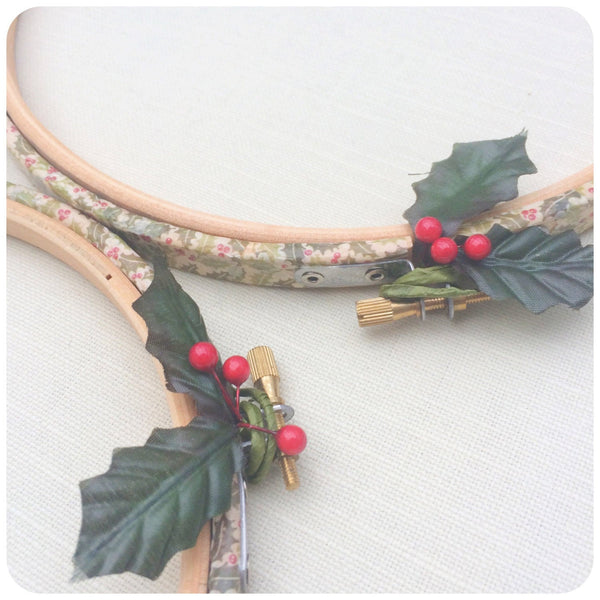Decorative embroidery hoop frames. Holly design decoupage hoops. 5, 7 & 8 inch - StitchKits Crafts