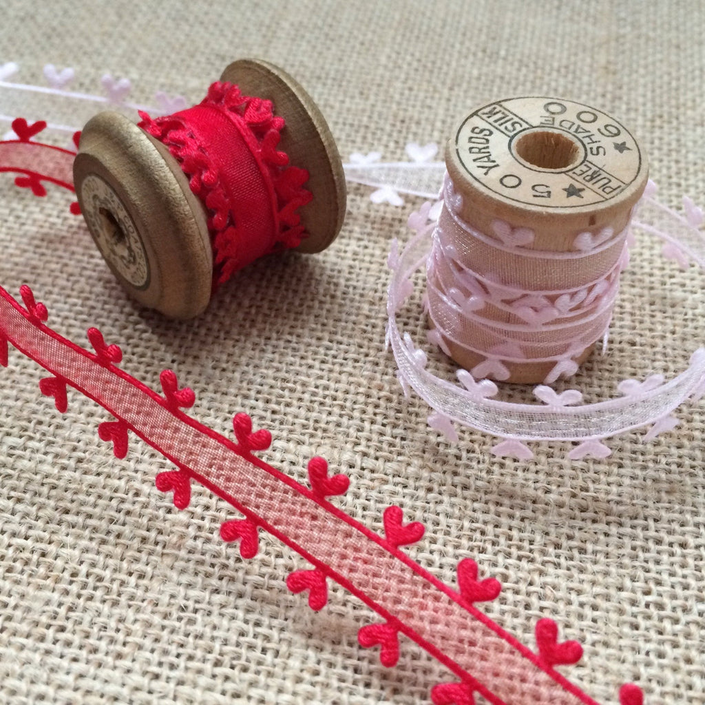 Sheer Ribbon with a Satin Love Heart Edge - StitchKits Crafts