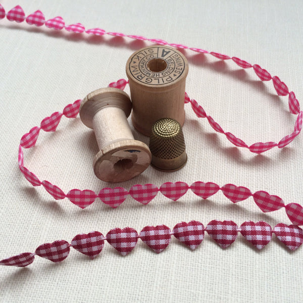 Gingham Heart Padded Cotton Heart Ribbon. - StitchKits Crafts