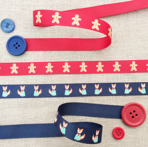 Fox and gingerbread Grosgrain Ribbon - StitchKits Crafts