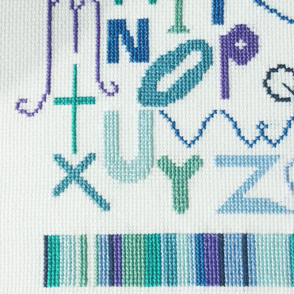 Blue Alphabet Sampler Cross Stitch Kit - StitchKits Crafts