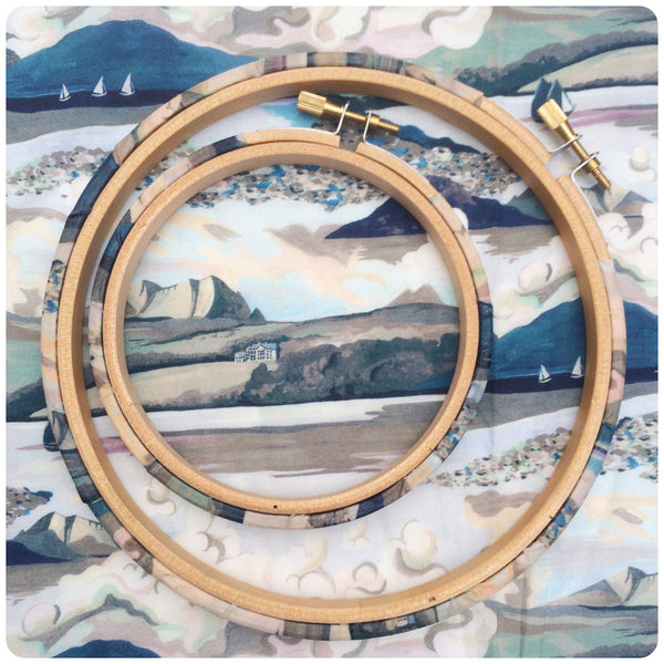 Blue 'Sandy Ray' liberty fabric Tana Lawn covered Embroidery hoops - StitchKits Crafts