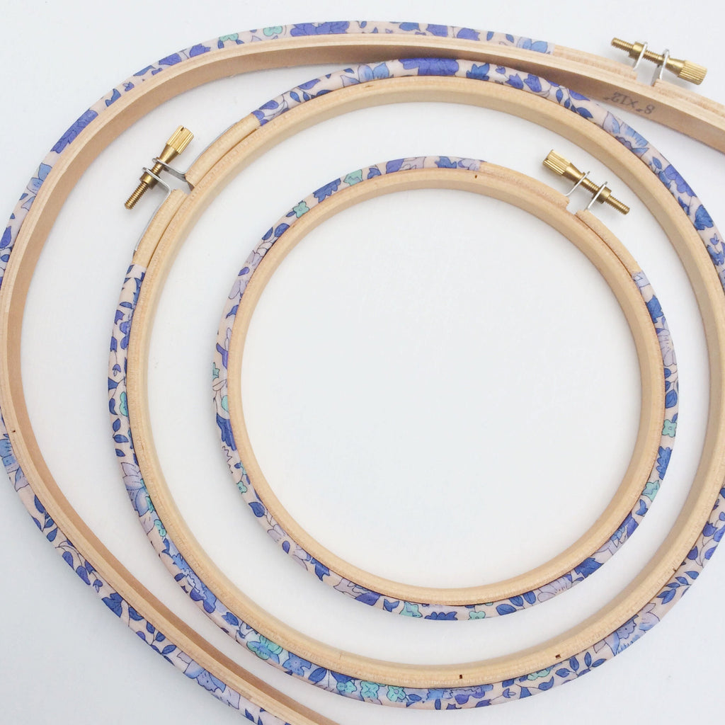 Blue 'D'Ajio' Liberty Fabric Tana Lawn covered Embroidery Hoops - StitchKits Crafts