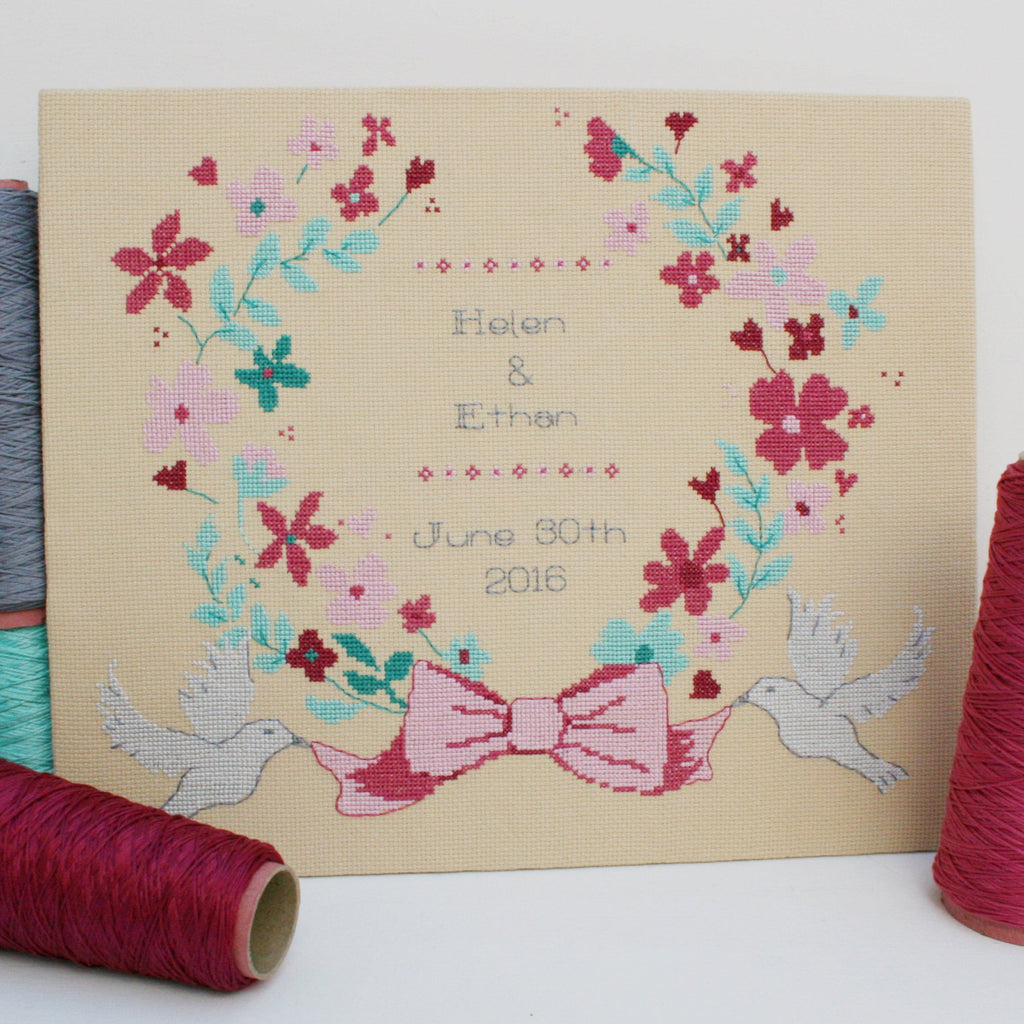 Dove Wedding Cross Stitch sampler Kit - StitchKits Crafts