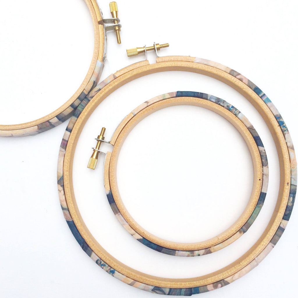 Blue 'Sandy Ray' liberty fabric Tana Lawn covered Embroidery hoops - StitchKits Crafts