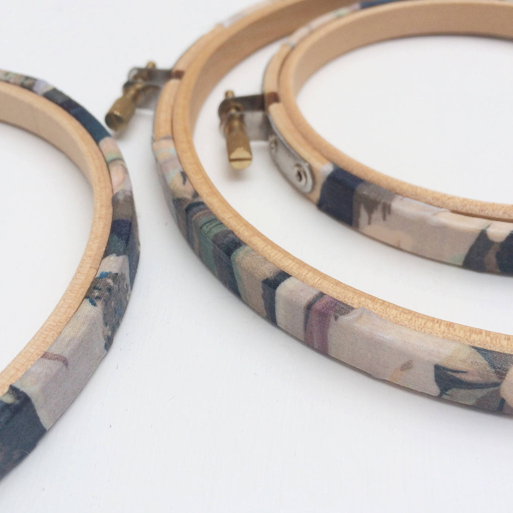 Blue 'Sandy Ray' liberty fabric Tana Lawn covered Embroidery hoops - StitchKits Crafts