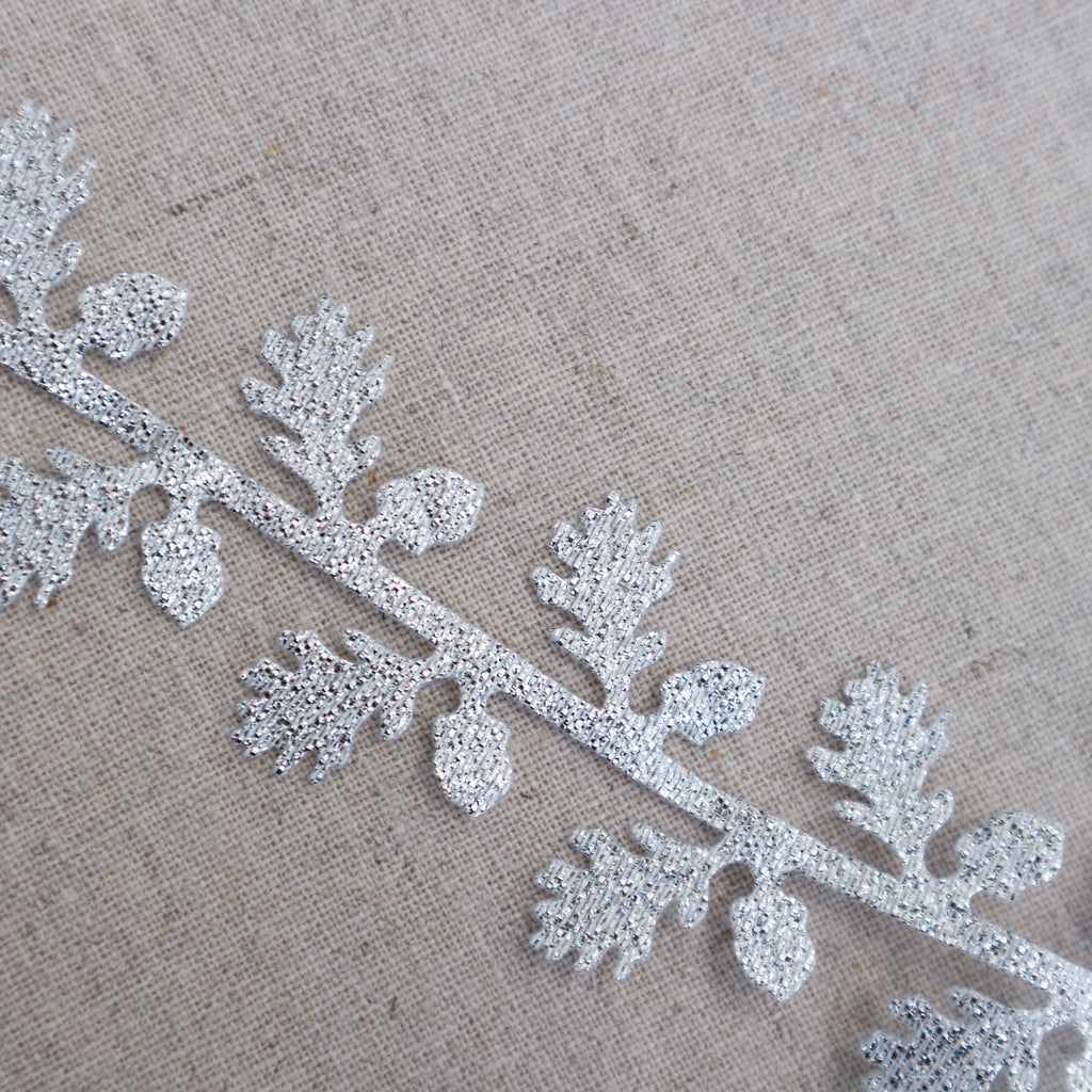 Silver Lame Cutout Oak Leaf  Ribbon - StitchKits Crafts