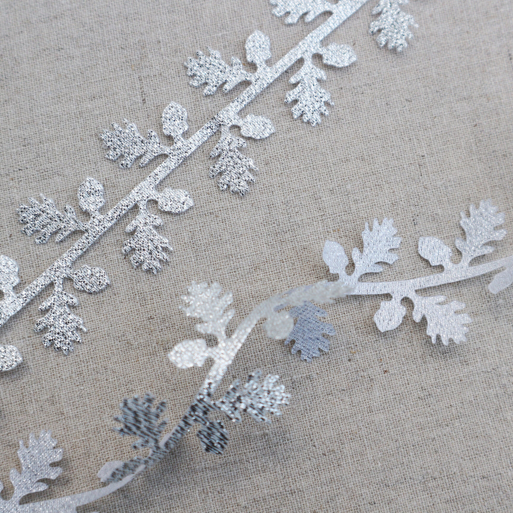 Silver Lame Cutout Oak Leaf  Ribbon - StitchKits Crafts