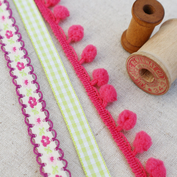 Pretty Flower Pink and Lime Ribbon Collection. - StitchKits Crafts