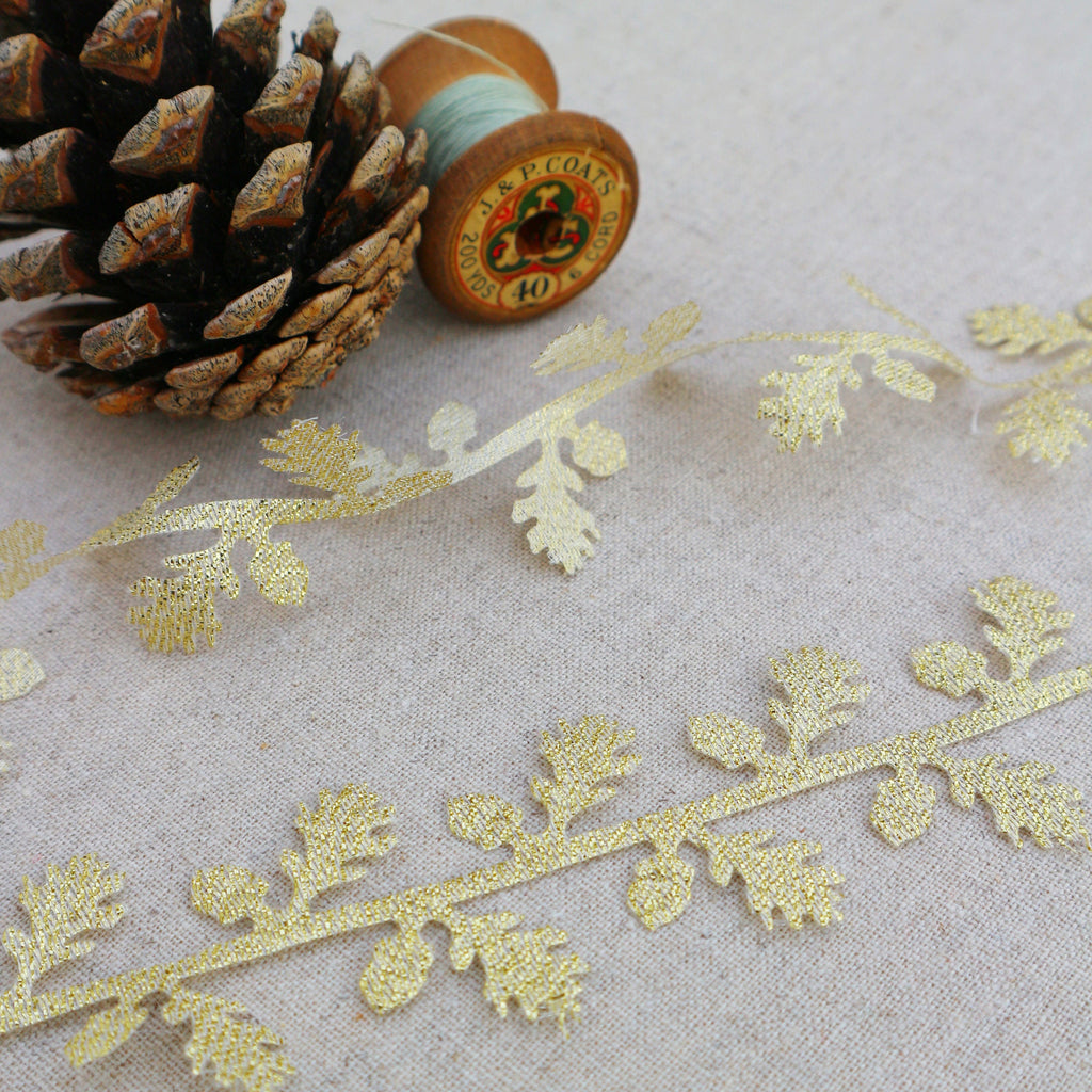 Gold Lame Cutout Oak Leaf  Ribbon - StitchKits Crafts