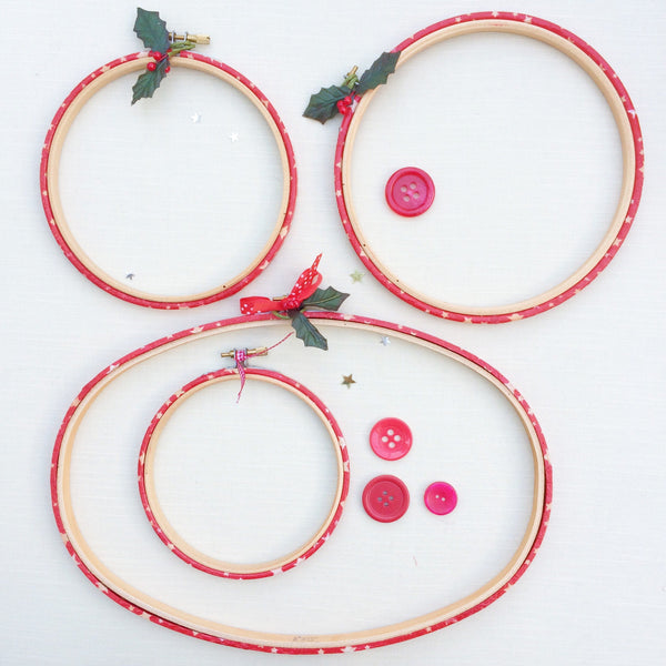 Red 'Cath Kidston' Star covered Embroidery hoops - StitchKits Crafts