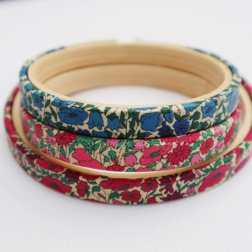 Blue 'Petal & Bud' Liberty fabric Tana Lawn Covered  Embroidery Hoop - StitchKits Crafts