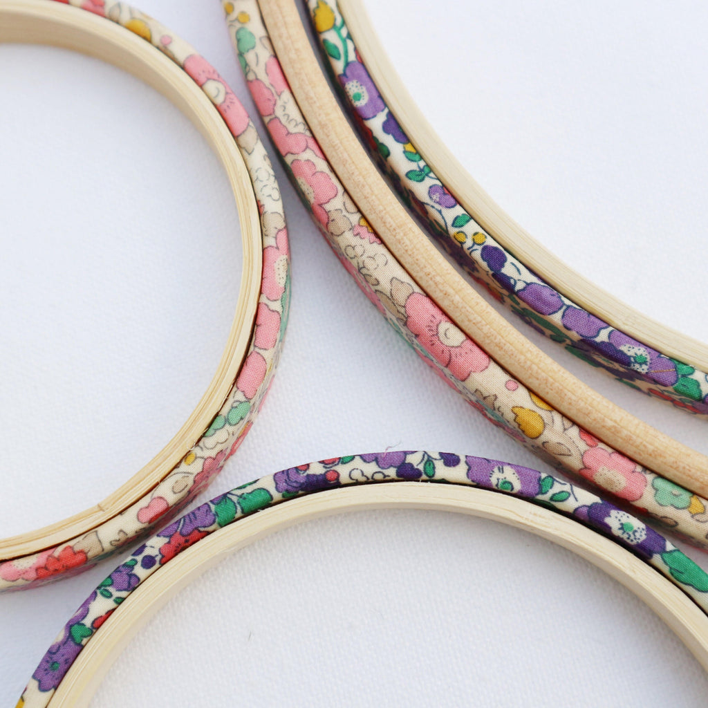 Purple 'Betsy Ann' Liberty Fabric Tana Lawn Covered Embroidery Hoops - StitchKits Crafts