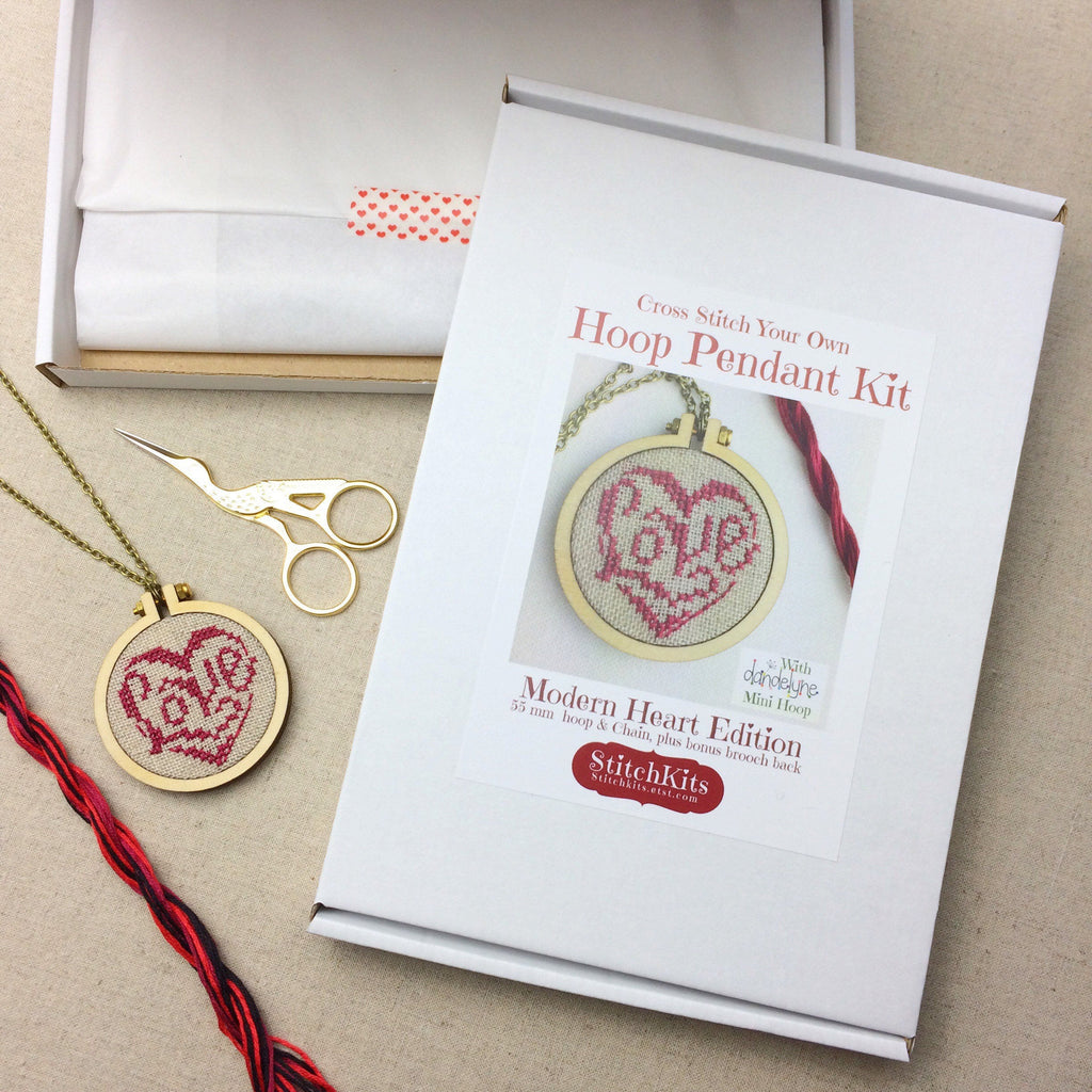 Stitch your Own Heart Pendant. Heart Cross Stitch Kit. - StitchKits Crafts