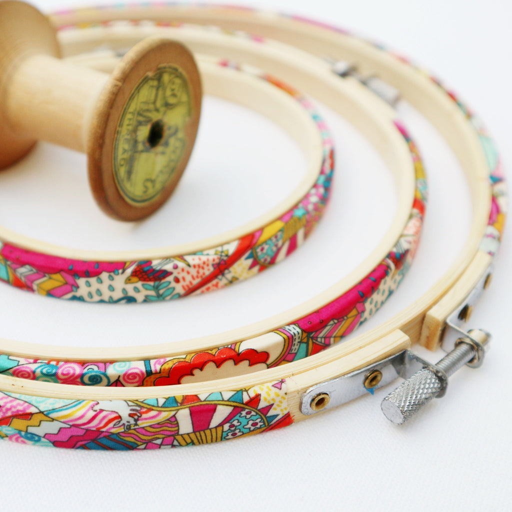 Land of Dreams, Liberty Fabric Covered Embroidery hoops - StitchKits Crafts