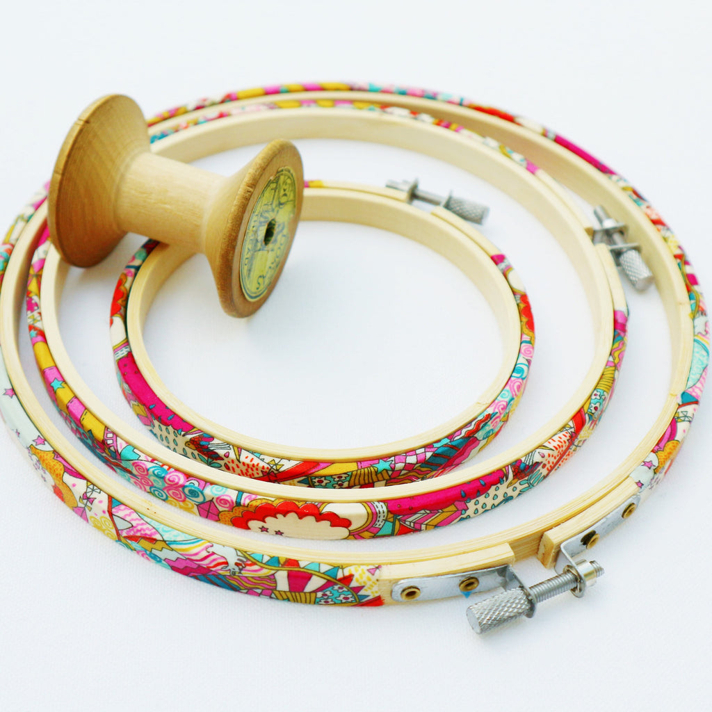 Land of Dreams, Liberty Fabric Covered Embroidery hoops - StitchKits Crafts