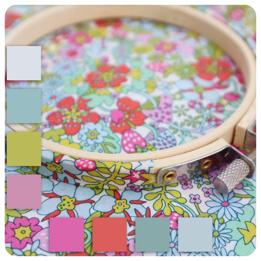 Flower Tops Strawberry Liberty Tana Lawn Fabric Covered Embroidery Hoops Fram - StitchKits Crafts