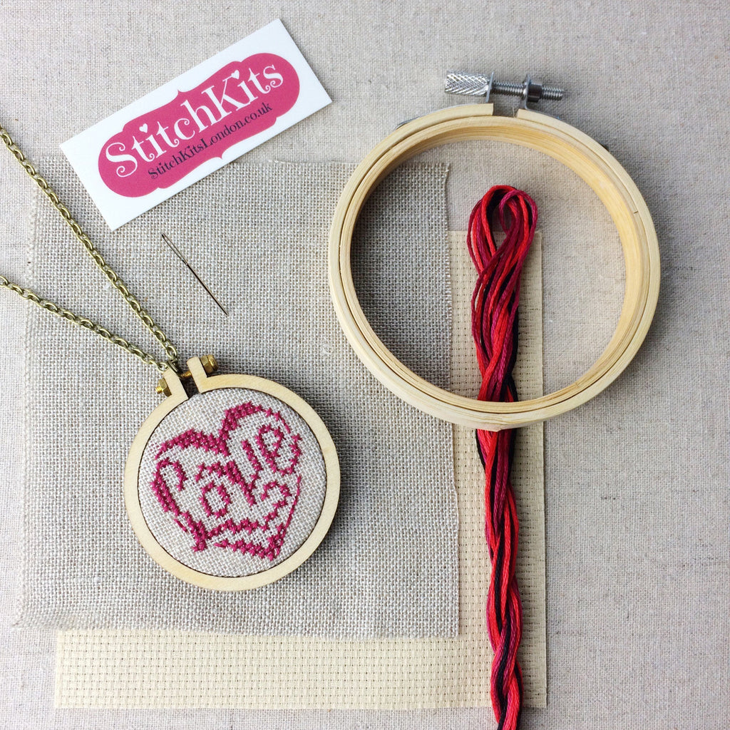 Stitch your Own Heart Pendant. Heart Cross Stitch Kit. - StitchKits Crafts