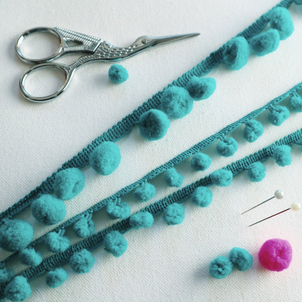 Teal Blue - Green Pom Pom Trim - StitchKits Crafts