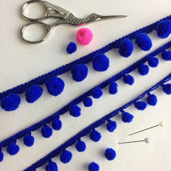 Royal Blue Pom Pom Trim. - StitchKits Crafts