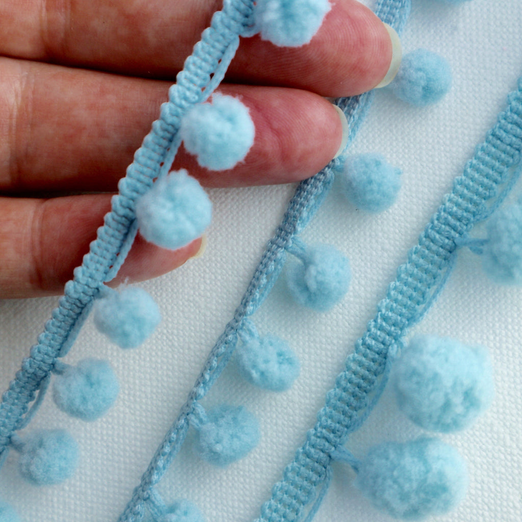 Pale Blue Pom Pom Trim - StitchKits Crafts
