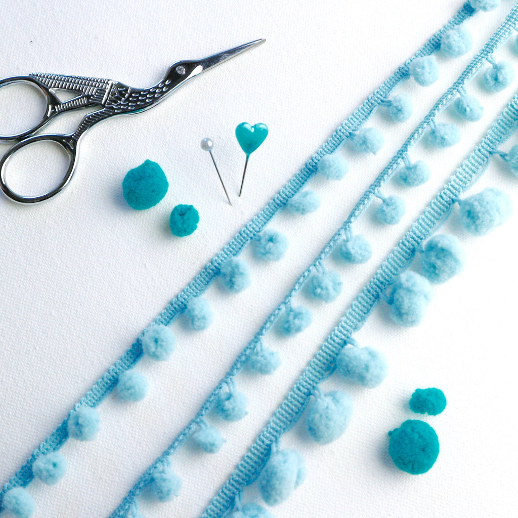 Pale Blue Pom Pom Trim - StitchKits Crafts