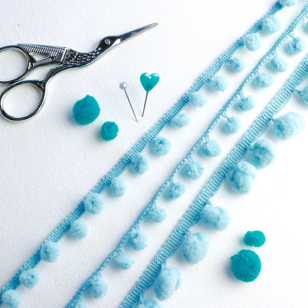 Pale Blue Pom Pom Trim - StitchKits Crafts