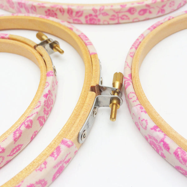 Pink 'Laura B' Liberty Tana Lawn Fabric Wrapped Embroidery Hoops - StitchKits Crafts