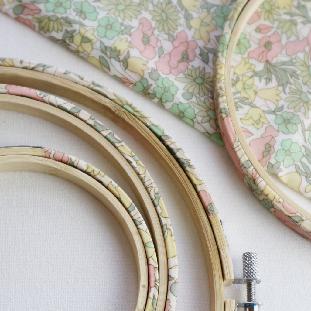 Vintage Pink 'Poppy & Daisy' Liberty Tana Lawn Embroidery Hoops - StitchKits Crafts