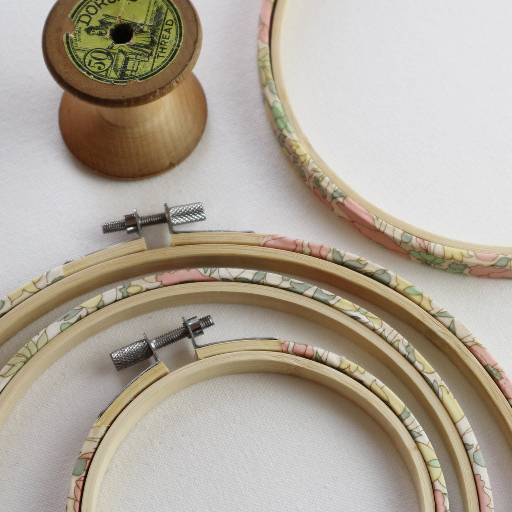 Vintage Pink 'Poppy & Daisy' Liberty Tana Lawn Embroidery Hoops - StitchKits Crafts