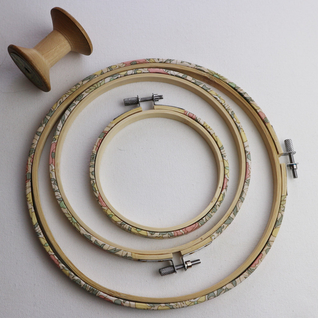 Vintage Pink 'Poppy & Daisy' Liberty Tana Lawn Embroidery Hoops - StitchKits Crafts