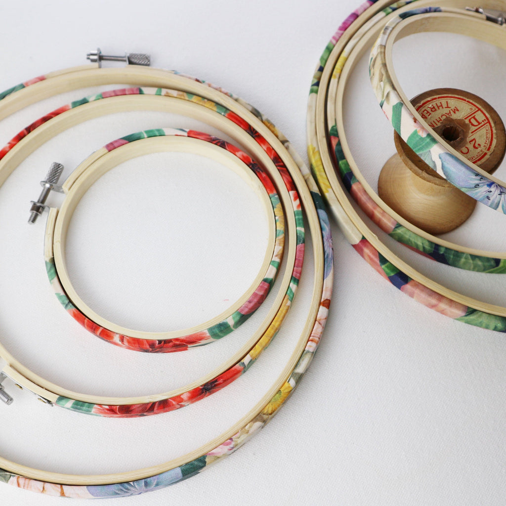 Meadow Melody Liberty Tana Lawn Fabric Covered Embroidery Hoops - StitchKits Crafts