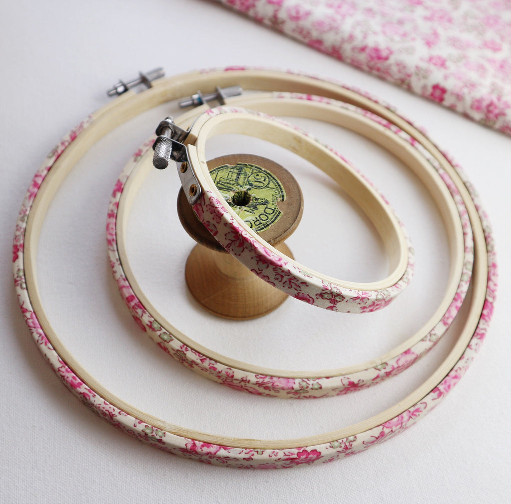 Pink Rose Liberty Tana Lawn Fabric Embroidery Hoops - StitchKits Crafts