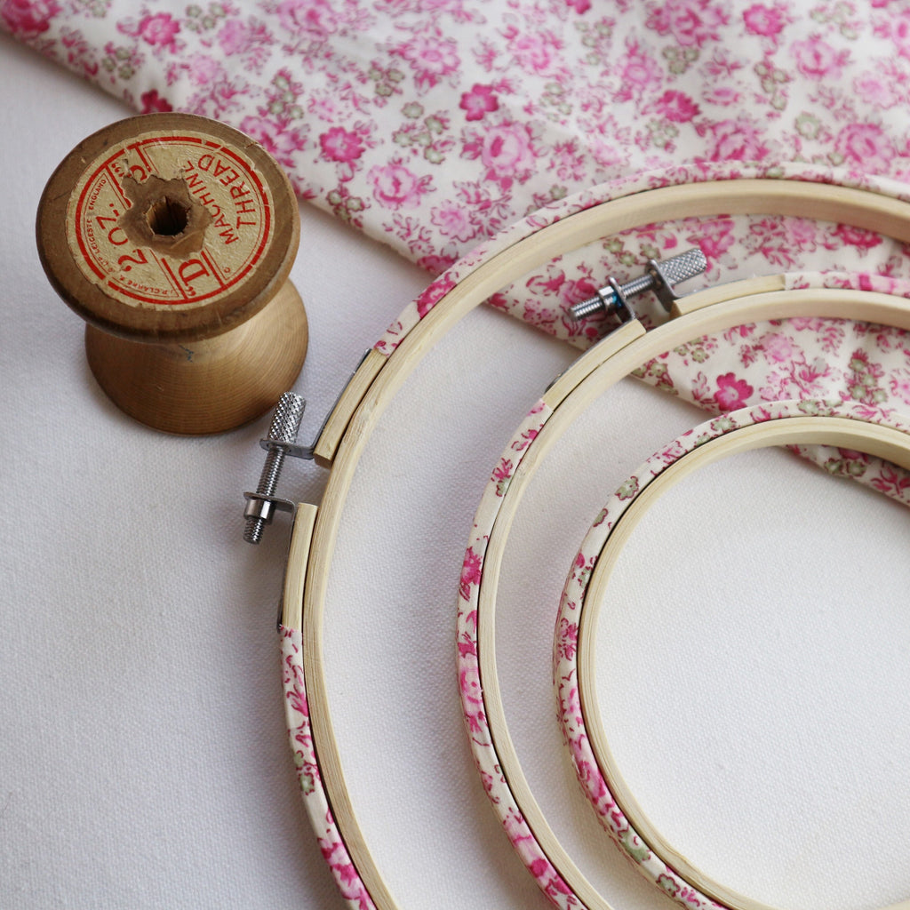 Pink Rose Liberty Tana Lawn Fabric Embroidery Hoops - StitchKits Crafts