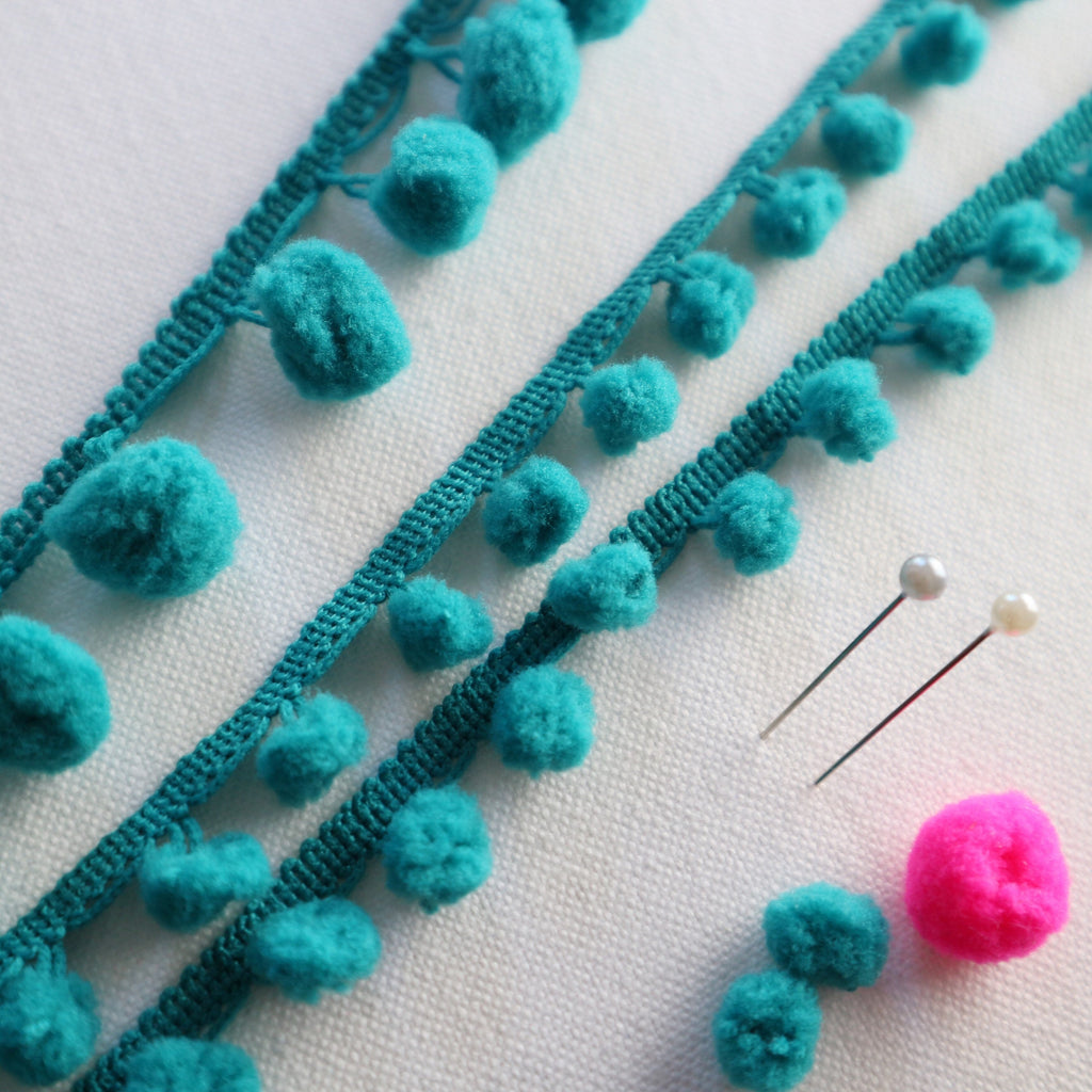 Teal Blue - Green Pom Pom Trim - StitchKits Crafts
