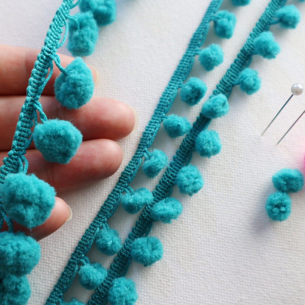 Teal Blue - Green Pom Pom Trim - StitchKits Crafts