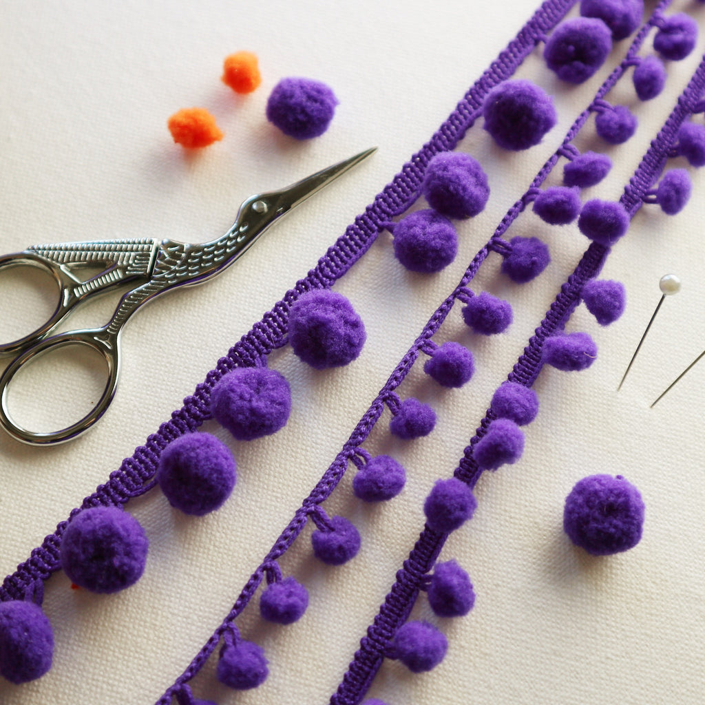 Royal Purple Pom Pom Trim. - StitchKits Crafts