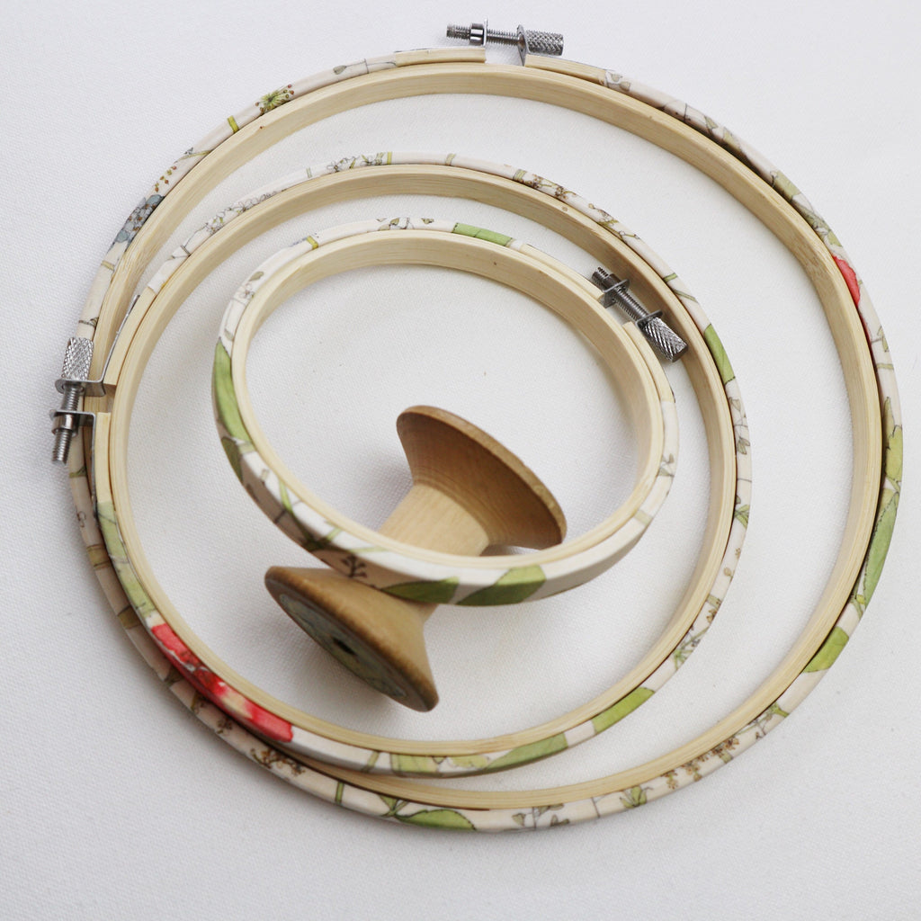 Floral Spring Green Fabric Tana Lawn Covered Embroidery Hoops - StitchKits Crafts
