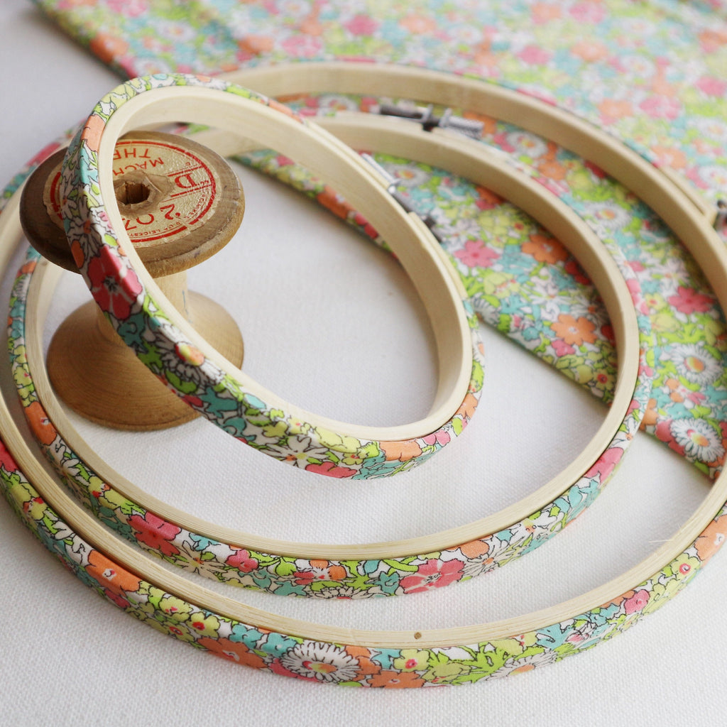 Bright Spring Floral Liberty Tana Lawn Fabric Wrapped Embroidery Hoops - StitchKits Crafts