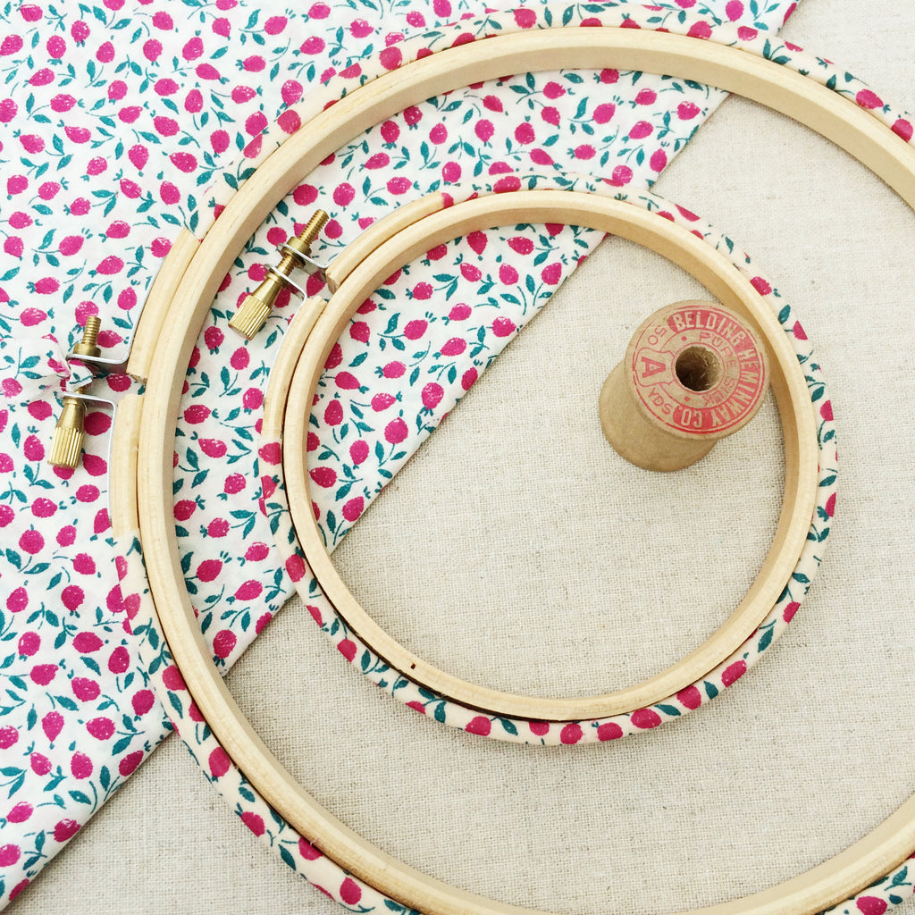 Magenta 'Ed B' Liberty Fabric Tana Lawn Wrapped Embroidery Hoops - StitchKits Crafts