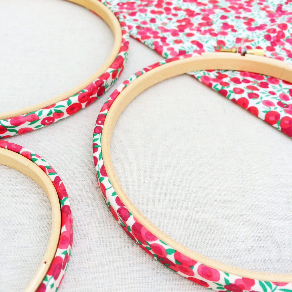 Red 'Christmas Wiltshire Berry' Liberty Tana Lawn Wrapped Embroidery Hoops - StitchKits Crafts