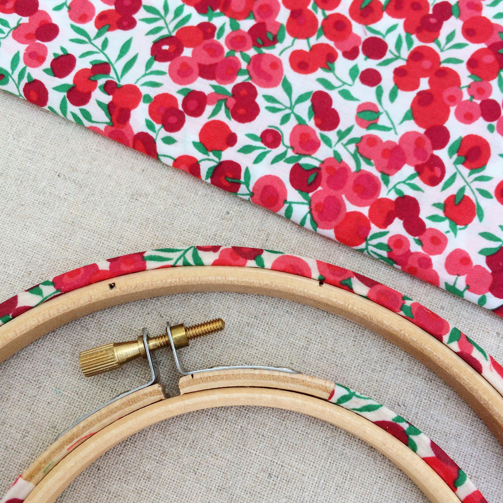 Red 'Christmas Wiltshire Berry' Liberty Tana Lawn Wrapped Embroidery Hoops - StitchKits Crafts