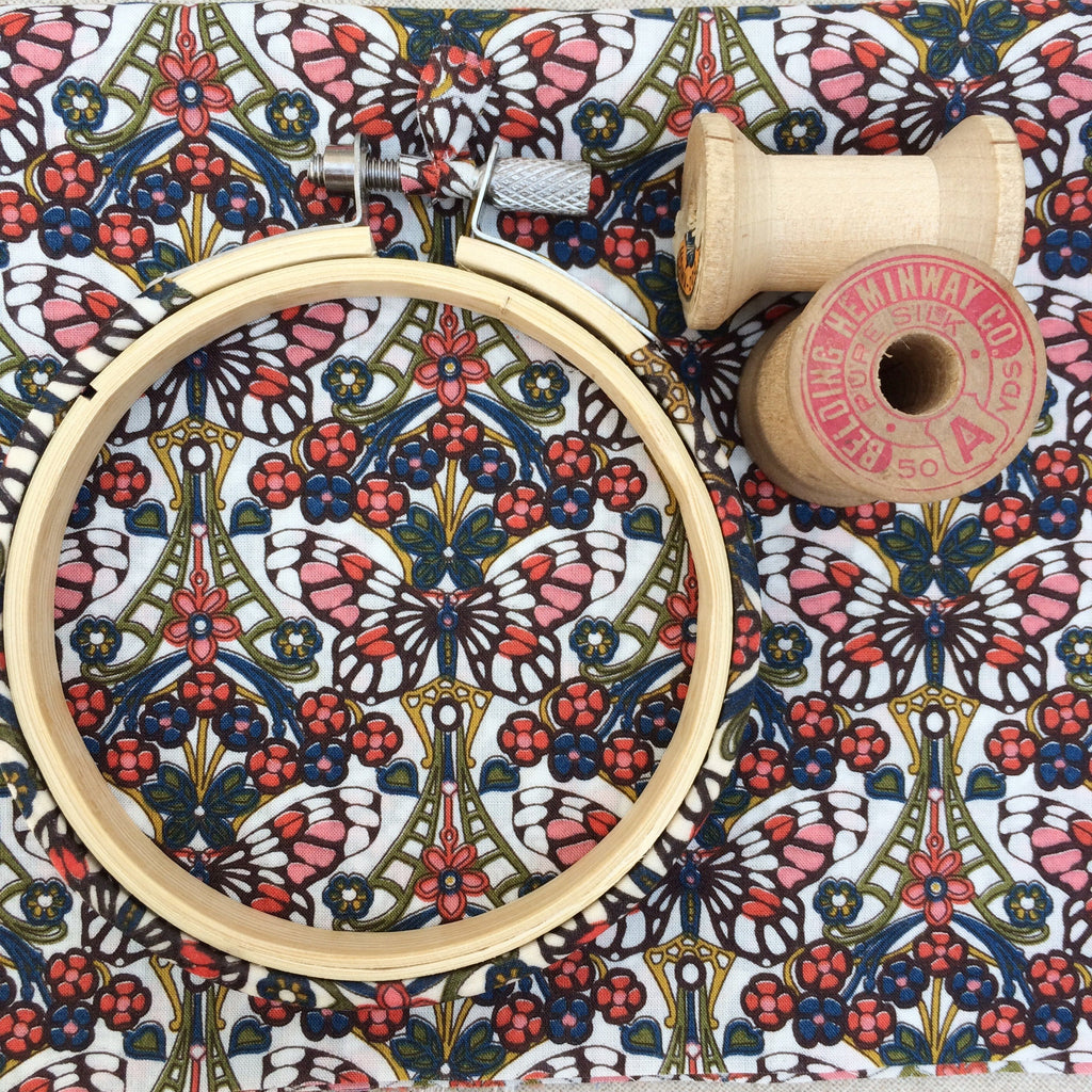 William Morris Butterfly  Liberty Tana Lawn Fabric Covered Embroidery Hoops - StitchKits Crafts
